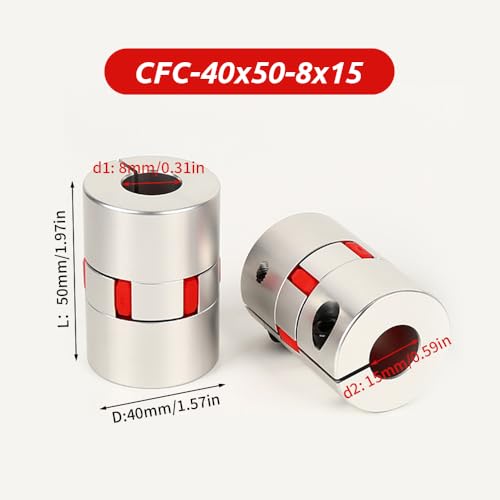 8mm to 15mm Plum Flexible Shaft Coupling, Diameter 40mm Length 50mm Aluminium Motor Connector Flexible Spider Coupler for 3D Printer CNC Machine Servo Stepped Motor - size: CFC-40x50-8x15
