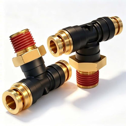 DOT Air Brake Line Tee Fittings, Quick Push to Connect Air Hose Fitting - size: 1/2" OD & 1/4" NPT