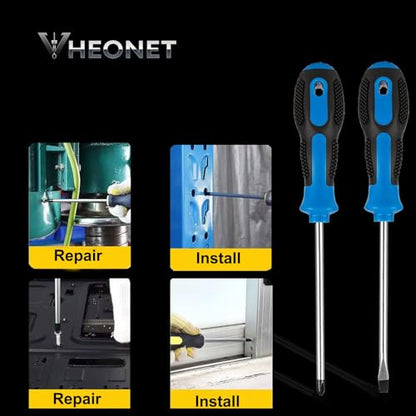 Screwdriver Set : 6-Piece Magnetic Screwdriver Set with 4-in-1 Keychain Tool | Includes Phillips & Flat Head | Non-Slip Grip for DIY & Home Repair | Practical Gift (Blue & Black) - color: Blue/Black