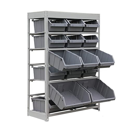 King's Rack Bin Rack Storage System Heavy Duty Steel Rack Organizer Shelving Unit w/ 16 Plastic Bins in 6 tiers - size: 6 Tiers - 16 Bins