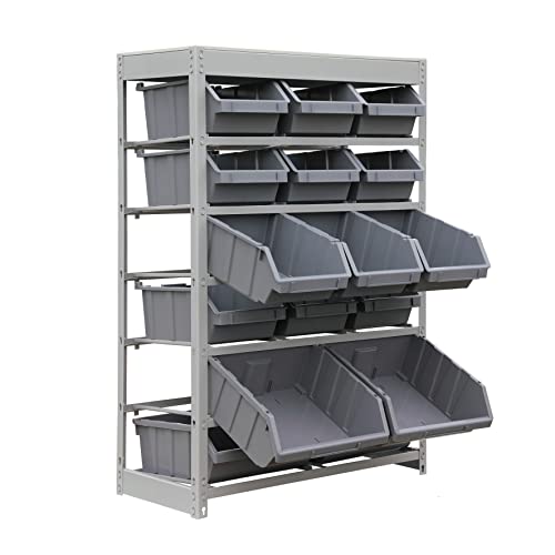 King's Rack Bin Rack Storage System Heavy Duty Steel Rack Organizer Shelving Unit w/ 16 Plastic Bins in 6 tiers - size: 6 Tiers - 16 Bins