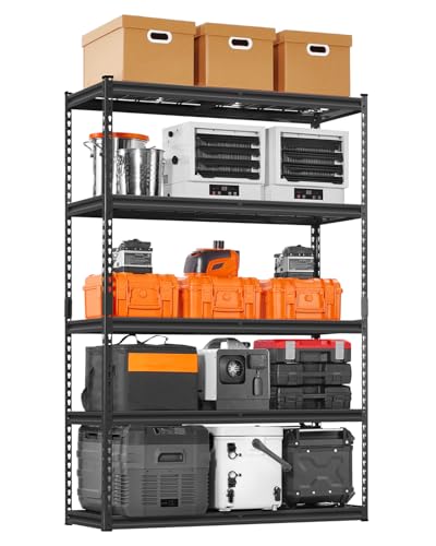 VEVOR Storage Shelves, 2500 lbs, 5 Tier Heavy Duty Garage Shelving, 18" D x 48" W x 72" H Adjustable Metal Shelves for Industrial Shelving Unit Utility Shelf, for Kitchen, Warehouse, Basement, Black - color: Black, size: 18" D x 48" W x 72" H