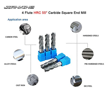 1/8" Carbide Square End Mill, 4 Flute, AlTiN Coating, 4 Pcs - size: 1/8" (4 Pcs), style: For Alloy Steels