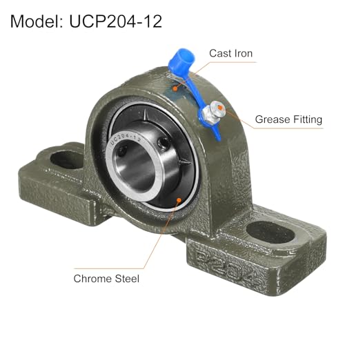 uxcell 2 Pcs UCP204-12 Pillow Block Bearings 3/4 inch Bore Self Alignment, Solid Cast Iron Base Mounted Chrome Steel Bearings - size: UCP204-12