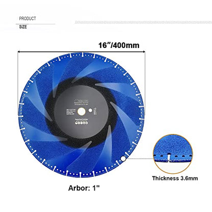 SHDIATOOL 16 Inch Metal Cutting Diamond Blade All Purpose Cut Off Wheel for Rebar Sheet Metal Angle Iron Stainless Steel - size: 16 Inch