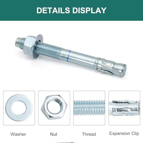 1" x 9" Concrete Anchors (10 Pack) 1 inch Wedge Anchors Bolts Zinc Plated - size: 1"x9"