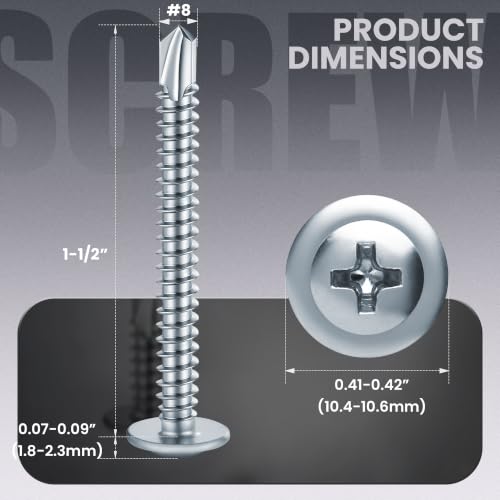 200 PCS #8 x 1-1/2" Sheet Metal Screws, Phillips Modified Truss Head Self Drilling Screws, Zinc-Plated, Self Tapping Screws for Metal, Wood, Plastic, Double-Ended Bit Included - color: Zinc, size: #8 x 1-1/2"