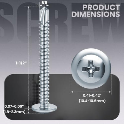 200 PCS #8 x 1-1/2" Sheet Metal Screws, Phillips Modified Truss Head Self Drilling Screws, Zinc-Plated, Self Tapping Screws for Metal, Wood, Plastic, Double-Ended Bit Included - color: Zinc, size: #8 x 1-1/2"