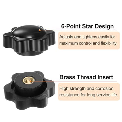 HARFINGTON 6pcs Star Knobs M4 Female Thread 25mm 6-Point Plastic Head Brass Insert Non-Through Hole Screw-in Threaded Hand Knob Clamping Handle, Black - color: Black, size: M4 x 25mm