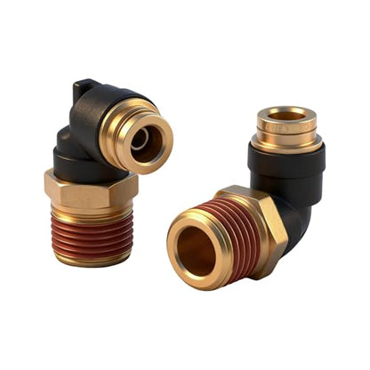 3/8" DOT Air Hose 90 Degree Elbow Fittings 2 Pack, Quick Connect Air Fittings, PTC & PTCR Composite Brass Connector, 3/8" Tube OD x 3/8" NPT Thread for Truck Air Brake & Suspension Systems - size: 3/8"OD x 3/8"NPT