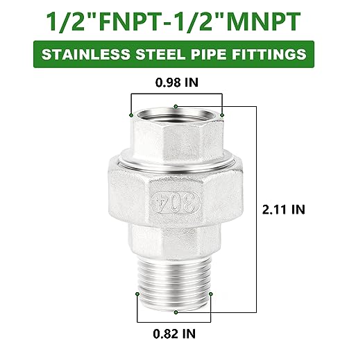 TAISHER 1PCS 304 Stainless Steel Union, 1/2" NPT Male x 1/2" NPT Female Cast Pipe Fitting - size: 1/2" (F x M)NPT