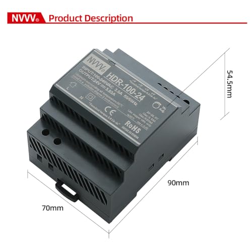 HDR-100-24 Ultra Slim Step-Shape 4SU DIN Rail Power Supply, 24Volt 3.83Amp 92Watt - size: 24V 3.83A