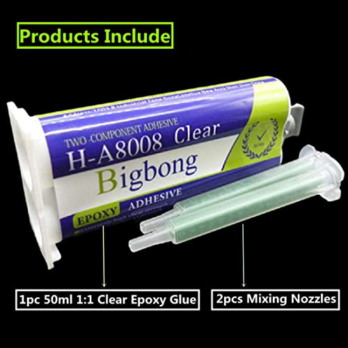 Bigbong Epoxy Resin Adhesive 1:1 50ml Clear Transparent Granite Marble Tile Bonding Concrete Wood Plastic Joining Epoxies Glue & 2pcs Mixing Nozzles