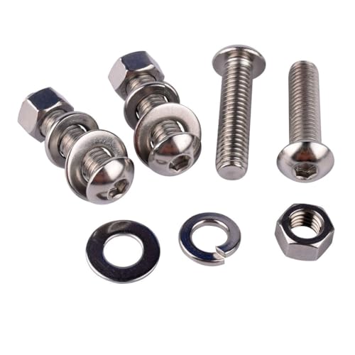 10 Sets 3/8-16 x 1 Button Head Socket Cap Bolts Screws, Hex Nuts, Flat & Lock Washers, 304 Stainless Steel 18-8 Fully Machine Thread, Silver - color: Silver, size: 3/8-16 x 1" (10 Sets)