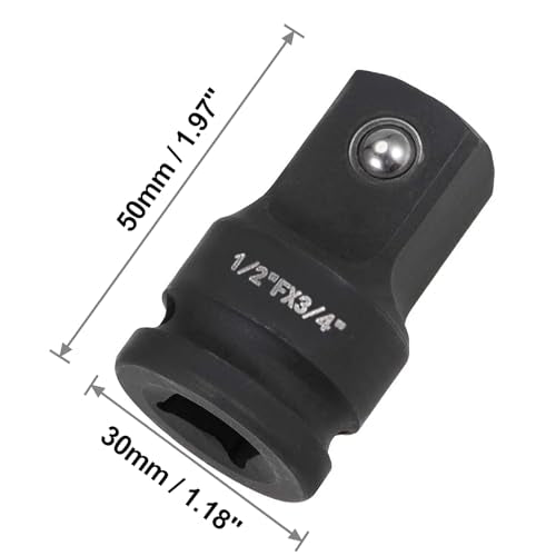 1/2" Drive (Female) x 3/4" (Male) Impact Socket Adapter, CR-MO Steel, Compatible with Air Impact Wrenches, Breaker Bars, Ratchets - size: 1/2"(F) x 3/4"(M)