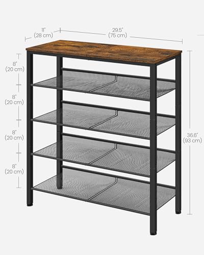 VASAGLE 5-Tier Shoe Rack, Adjustable, Freestanding - color: Rustic Brown + Ink Black, size: 5 Tiers (29.5"W)