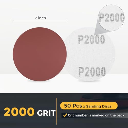 HARFINGTON 50 Pcs 2 Inch Sanding Discs 2000 Grit Red Aluminum Oxide - size: 2 Inch(2000 Grit)