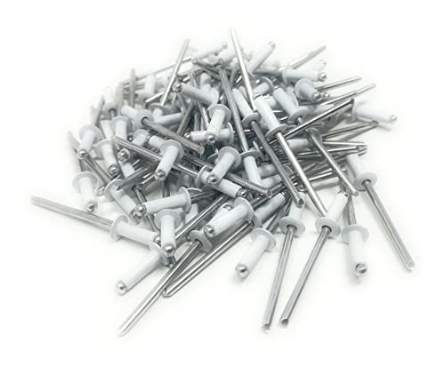 Metal Magery 100 White Aluminum Open End Pop Rivets QTY: 100 (4-4 1/8" x 1/4" (0.188-.250 Inch Grip Range))