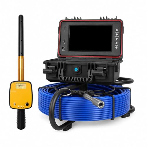 165Ft Sewer Camera Self-Leveling, Drain Camera for HVAC/Pool/Petrol Pipes, High-Rise Drains, Pest Detection, Chimney/Flue Inspection, Sewer Line Maintenance, Pros & DIYers, 9'' HD Screen, IP68, DVR - size: 165Ft/50M, Meter Marking, Yellow 512Hz Receiver
