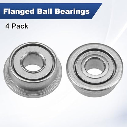 M METERXITY 4-Pack F682ZZ Flanged Ball Bearing, 2 x 5 x 2.3mm Double Metal Shielded Chrome Steel (GCr15) Flange Rip Bearings for Wheelbarrow/Printer/Fax Machines/Power Tools - size: 2mm x 5mm x 2.3mm