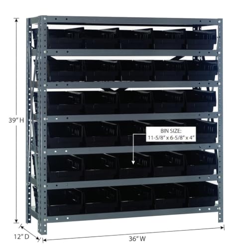 Quantum Storage 1239-102 Steel Shelf Bin Organizer System, 30 4"H Hopper-Front Bins, 7-Shelf Unit, 400 lb Per Shelf, for Warehouse, Shop, Garage & Stockroom, 12"D x 36"W x 39"H, Black - size: 39" H x 36" W x 12" D, style: 12" L x 7" W x 4" H 30 Economy Bl