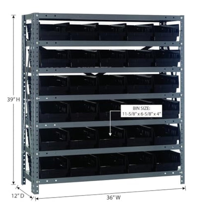 Quantum Storage 1239-102 Steel Shelf Bin Organizer System, 30 4"H Hopper-Front Bins, 7-Shelf Unit, 400 lb Per Shelf, for Warehouse, Shop, Garage & Stockroom, 12"D x 36"W x 39"H, Black - size: 39" H x 36" W x 12" D, style: 12" L x 7" W x 4" H 30 Economy Bl