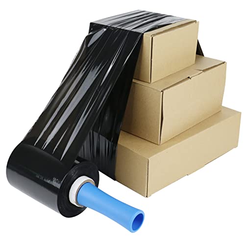 BOMEI PACK Mini Black Industrial Stretch Wrap Film 2 Pack 5" x 1000ft Roll with Handle, 80 Gauge Plastic Wrap for Moving, Pallet Wrap - Self Adhering Packaging Heavy Duty Shrink Film - style: black hand wrap