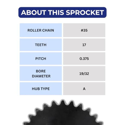 Jeremywell #35 Roller Chain Sprocket, 17 Tooth A-Plate, 19/32" Bore