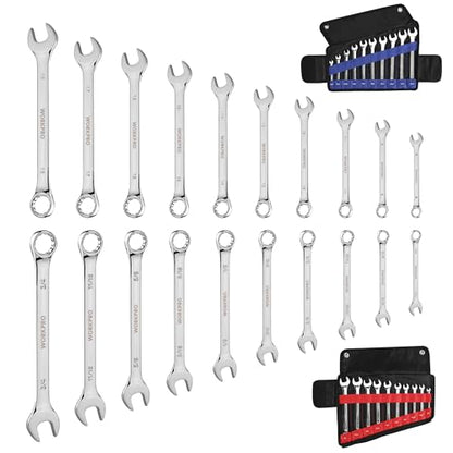 WORKPRO 20-Piece Combination Wrench Set, Metric 6-18mm & SAE 1/4"-3/4"