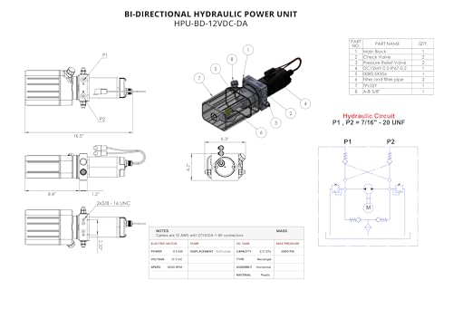 Magister Hydraulic Bi-Directional Power Unit 12V DC, Double Acting Hydraulic Power Pack 2900 PSI, Hydraulic Pump with 2 Qt Tank