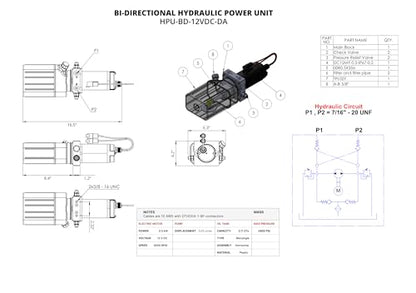 Magister Hydraulic Bi-Directional Power Unit 12V DC, Double Acting Hydraulic Power Pack 2900 PSI, Hydraulic Pump with 2 Qt Tank