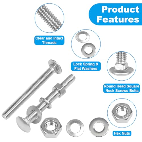 10 Sets 5/16-18 x 3" Carriage Bolts Screws, 304 Stainless Steel - size: 5/16-18 x 3"