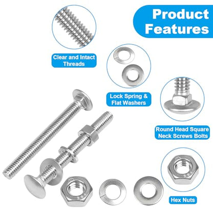 10 Sets 5/16-18 x 3" Carriage Bolts Screws, 304 Stainless Steel - size: 5/16-18 x 3"