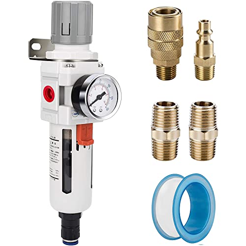 NANPU 1/2" NPT Air Compressor Filter & Pressure Regulator Combo, Auto Drain - size: 1/2" NPT, style: Auto Drain, Metal Coupler&Plug