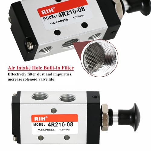 RIH 5 Way 2 Postion Air Valve Air Hand Lever Operated Valve Pneumatic Solenoid Valve Manual Control Push Pull Valves 4R210-08 (1/4"NPT) - style: 5 Way 2 Postion