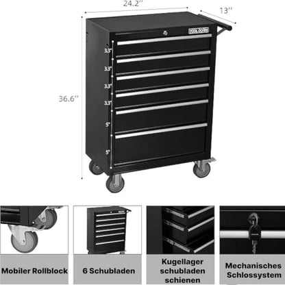 6-Drawer Toolbox with Wheels Rolling Toolbox - color: Black-6