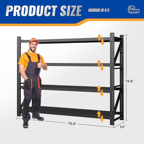 BYNSOE 78.8" W Heavy Duty Garage Shelves 7000lbs Garage Metal Shelving Adjustable Storage Shelves for Industrial, Factory, (78.8" W X 24" D X 78.8" H) - color: Black, size: 78.8" W X 24" D X 78.8" H