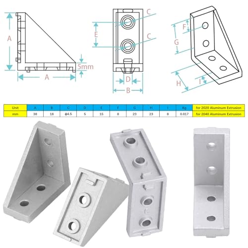 20Set 2040 Corner Bracket Connector for 2040 Aluminum Extrusion Accessories Silver (2040 Silver C) - color: Silver, size: 2040 20 Set C