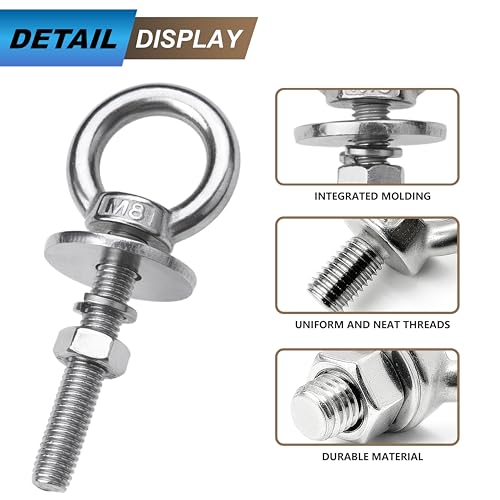 2 Sets M10 Eye Bolts with Nuts, Stainless Steel 3/8" x 4" EyeBolts - size: 3/8"x4"