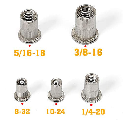 Stainless Steel Rivet Nuts Kit #8-32#10-24 1/4"-20 5/16"-18 3/8"-16 Threaded Insert Nutsert Rivnuts - size: 8-32*10-24*1/4-20*5/16-18*3/8-16