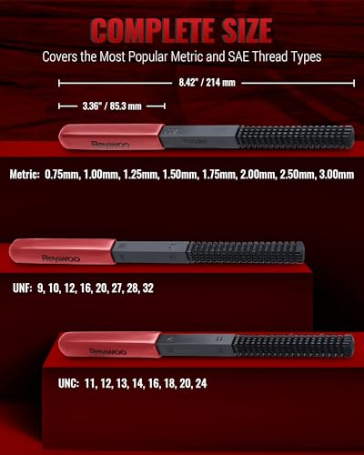 Reywoo 3-Pc Heat-Treated Thread Restorer File Set, Metric SAE UNC UNF - size: 3 PC in UNC UNF Metric Sizes