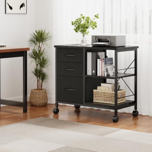 DUMOS 3 Drawer Mobile File Cabinet, Rolling Printer Stand with Storage - color: Rustic Black