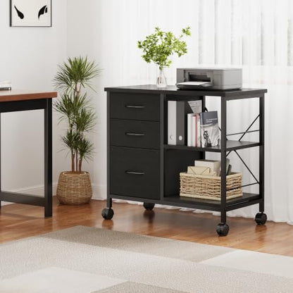 DUMOS 3 Drawer Mobile File Cabinet, Rolling Printer Stand with Storage - color: Rustic Black