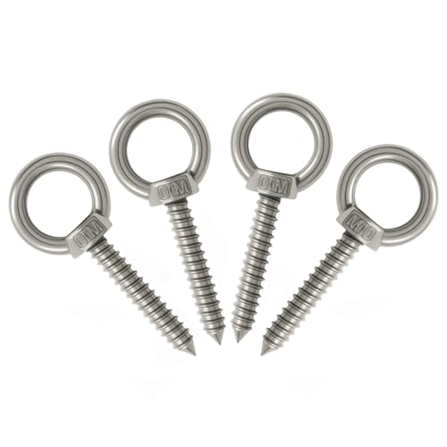 4pcs Heavy Duty Screw Eye Hooks M10-4 Inch Self Tapping Stainless Steel Eyelet Screw with 500 LBS Load Capacity for Hanging, Hammock & Swing Chair - size: 4 Inch