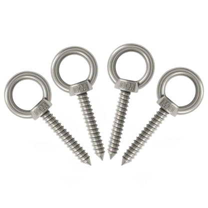 4pcs Heavy Duty Screw Eye Hooks M10-4 Inch Self Tapping Stainless Steel Eyelet Screw with 500 LBS Load Capacity for Hanging, Hammock & Swing Chair - size: 4 Inch