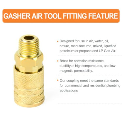 GASHER 12PCS 3/8"MNPT Brass Industrial Coupler,1/4 Flow Quick Connect Air Coupler - size: 3/8" NPT Male Threads