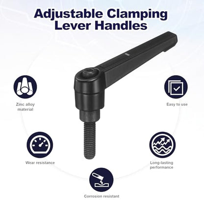 uxcell 4Pcs Adjustable Clamping Lever Handles, M6x20mm Zinc Alloy Male Thread Stud Knobs with Nuts Quick Release Bolt Rotating Screw Handles for Lathes Woodworking, Black - size: M6x20mm