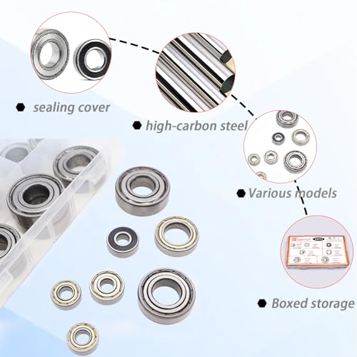 Dianrui 608RS/ 608ZZ/ 698ZZ/ 628ZZ/ 6903ZZ/ 6003ZZ/ 6203ZZ - 44 PCS Ball Bearings Assortment Kit, Carbon Steel Deep Groove Bearing for Furniture Wheel, Roller Skates, 3D Printing and ect—7 Size - size: 608RS/ 608ZZ/ 698ZZ/ 628ZZ/ 6903ZZ/ 6003ZZ/ 6203ZZ