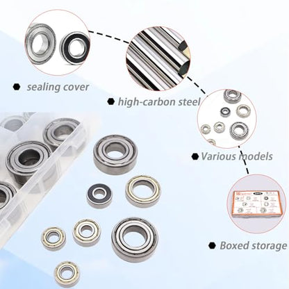 Dianrui 608RS/ 608ZZ/ 698ZZ/ 628ZZ/ 6903ZZ/ 6003ZZ/ 6203ZZ - 44 PCS Ball Bearings Assortment Kit, Carbon Steel Deep Groove Bearing for Furniture Wheel, Roller Skates, 3D Printing and ect—7 Size - size: 608RS/ 608ZZ/ 698ZZ/ 628ZZ/ 6903ZZ/ 6003ZZ/ 6203ZZ