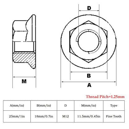 M12-1.25mm Thread Pitch 304 Stainless Steel Flange Nut Hex Lock Nuts,Fine Tooth(10pcs) - size: M12-1.25mm